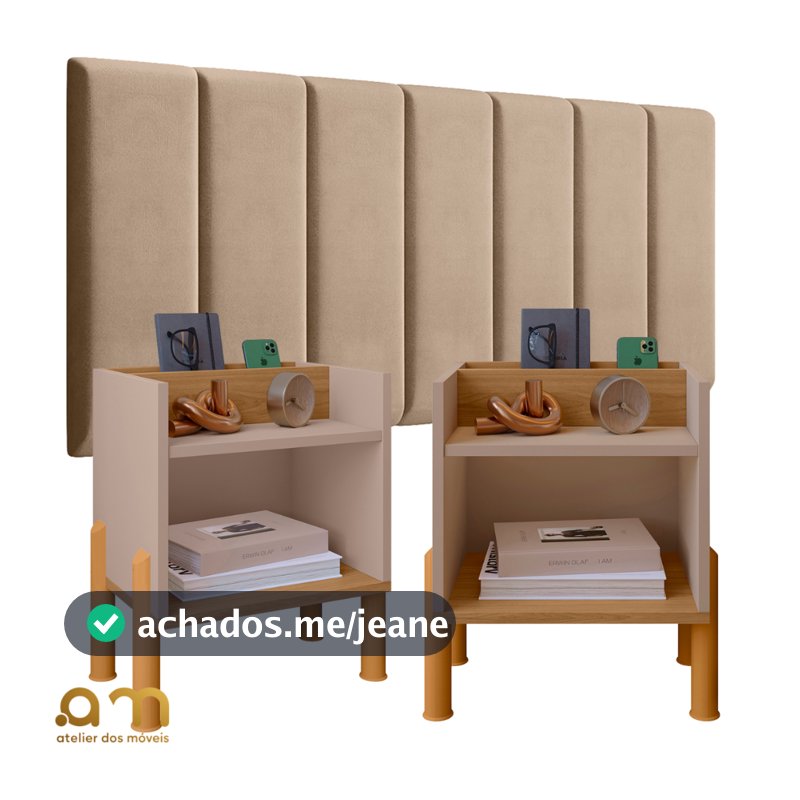Conjunto 2 Mesa de Cabeceira BELLA E Módulos adesivo Cabeceira Quarto Modulada Estofada Julia 0,90 / 1.40 / 1,60 / 1,95