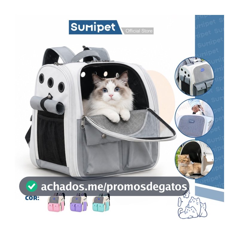 Mochila Transportadora Pet para Gato e Cachorro Até 10kg Respirável Dobrável para Viagem