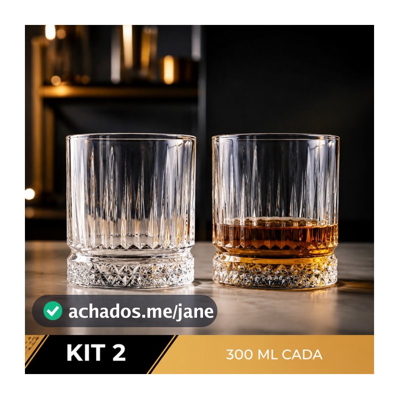 Jogo 2 Copos de Vidro 300mL Decoração Elegante  Whisky