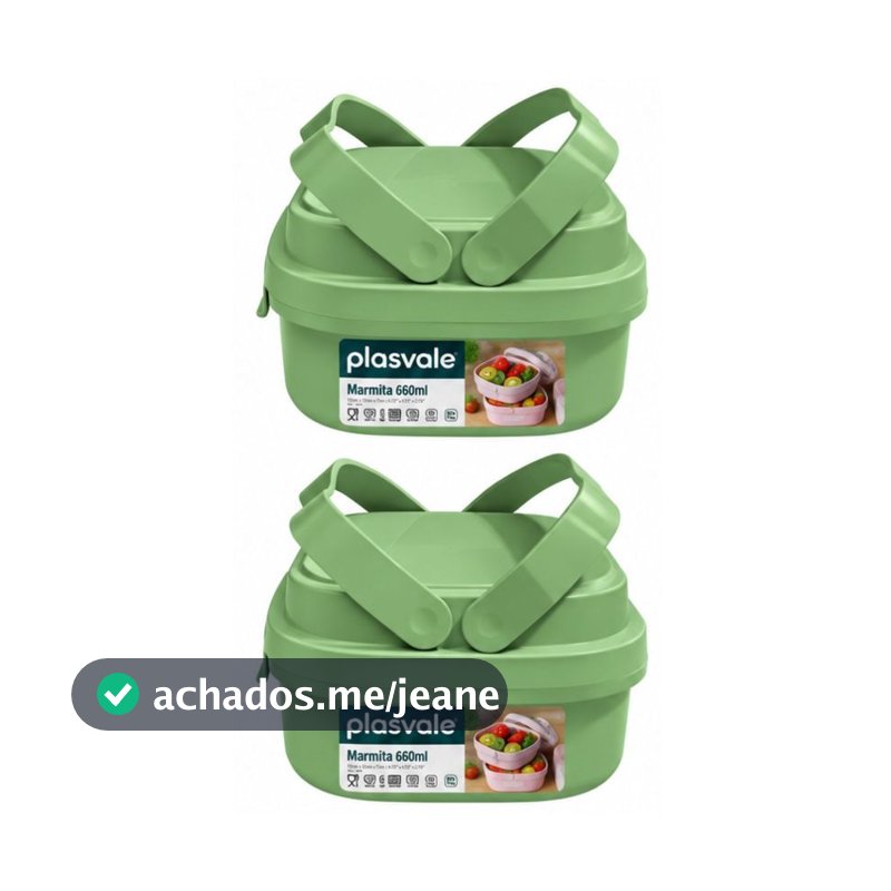 Kit 2 Pote Marmita Fit Lancheira 660ml C/ Alça Trava Divisória Design Moderno Prático