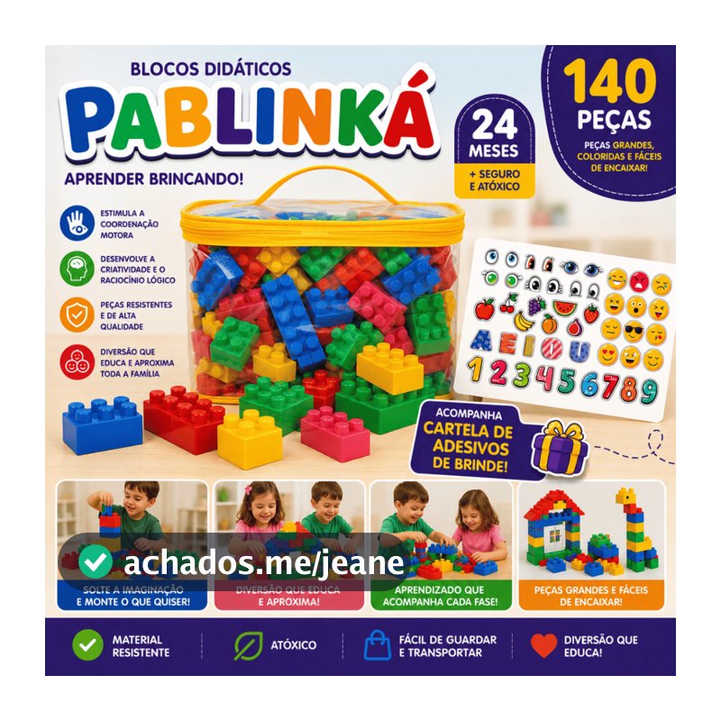 Blocos de Montar 140 peças Peças Grandes Educativo Didático Infantil