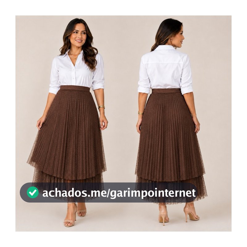 Saia Tule 2 Camadas Moda Evangélica Premium