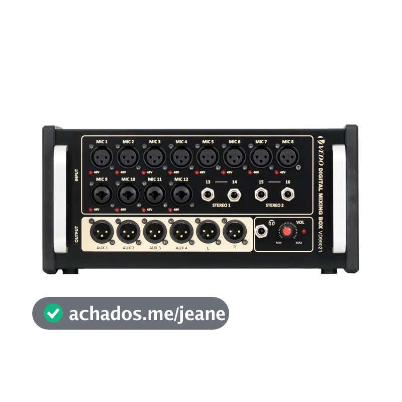 VEDO Mesa De Som Digital 16 Canais Com 1 Ethernet/Wi-Fi integrado GAIN/XLR OUT/4 Grupos DAC/31 bandas 2 reverbs+2 delays