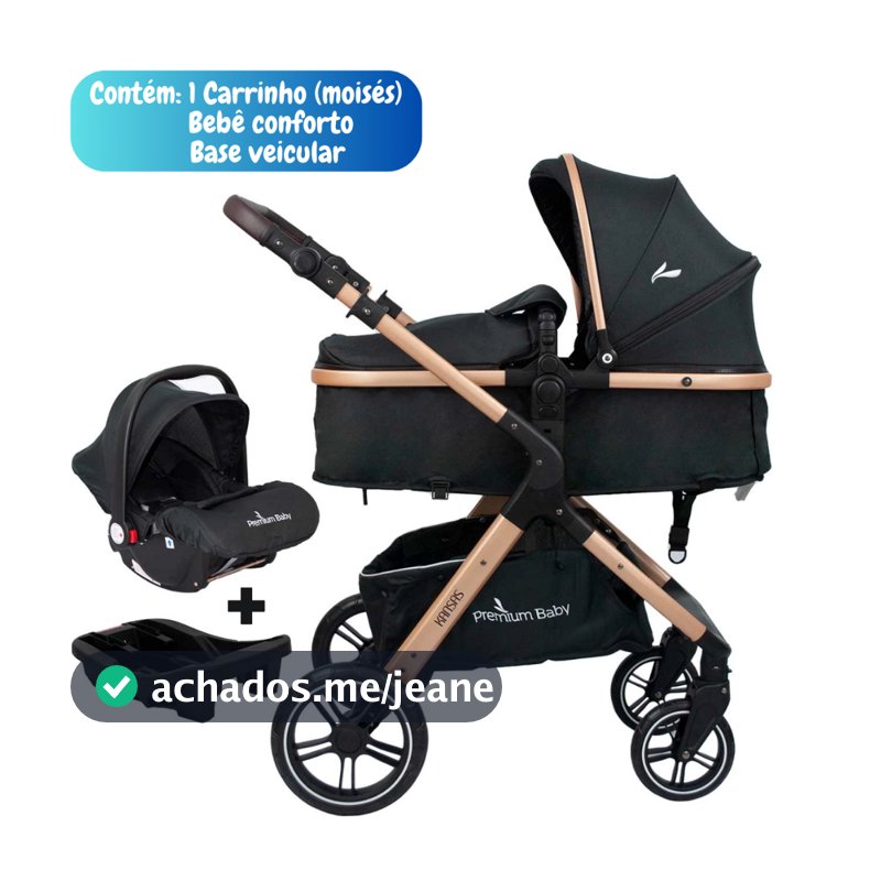 Carrinho De  Bebê Passeio E Bebe Conforto Travel System Moisés Kansas Gold/Preto Cor Do Chassi Gold / Prata Premium Baby