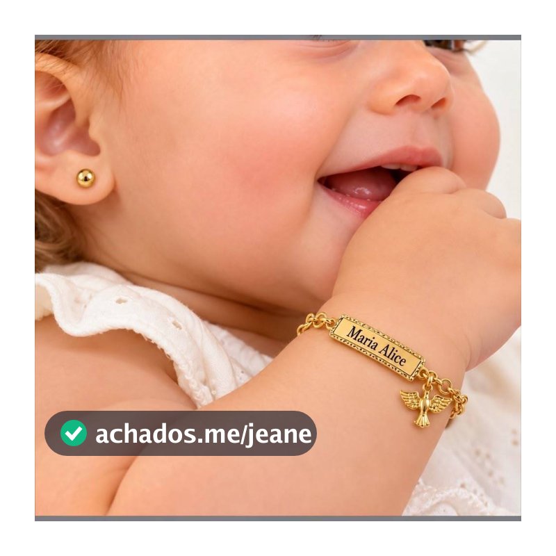 Kit Pulseira Infantil Recém Nascido Personalizado + Brinco Banhado a Ouro 18k Baby SemiJoia
