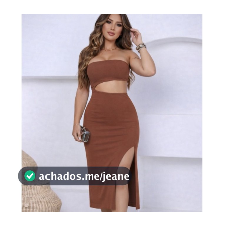 Vestido Feminino Grécia Canelado Premium Tomara que Caia Fenda na Lateral