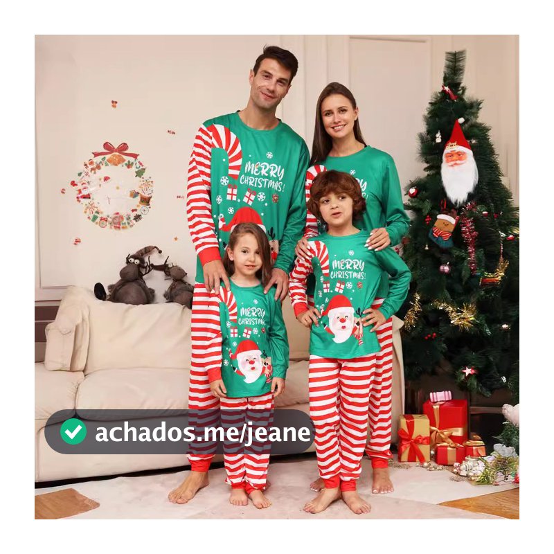 Natal Família Combinando Roupas Mãe Pai Crianças 2 Peças Pijamas Conjunto Macacão De Bebê Casual Solto Olhar