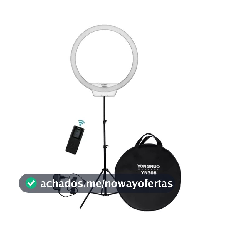 Iluminador Led Yongnuo Yn308 Ring Light  Completo  com a  Fonte e Tripé 2m Estrutura Preta Luz Bicolor