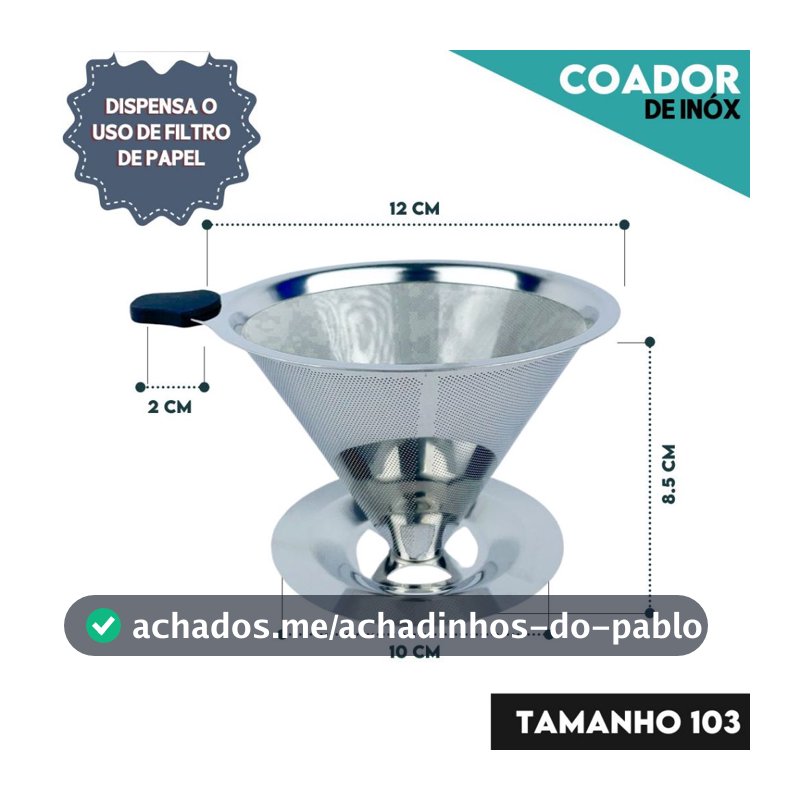 Filtro Coador De Café Inox 103 - Com Pegador em Silicone - Peneira Aço Reutilizável  - CH