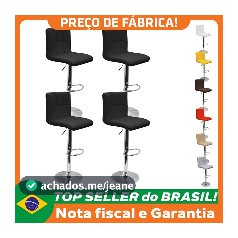 Kit 4 Banquetas Confort Estofada Couro Giratória c/ regulagem
