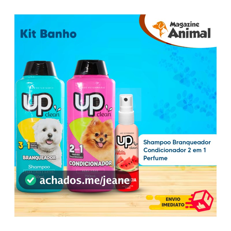 Kit Banho Shampoo para Cachorro Branqueador 750ml + Condicionador 750ml Shampoo Clareador Pet Cachorro Branco UP Clean