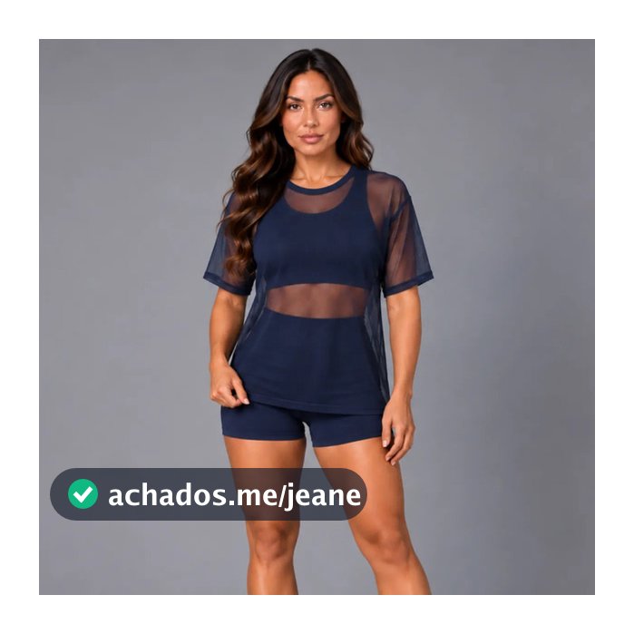 Kit Fitness Feminino 3 Peças Top + Short + Blusa de Tule yoga cross corrida
