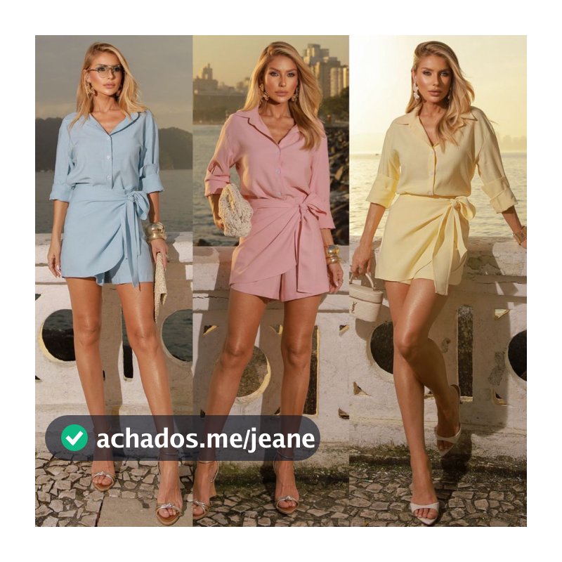 Conjunto Alfaiataria Camisa Social e Short Saia Cintura Alta com Laço Elegante Feminino Chique Festa