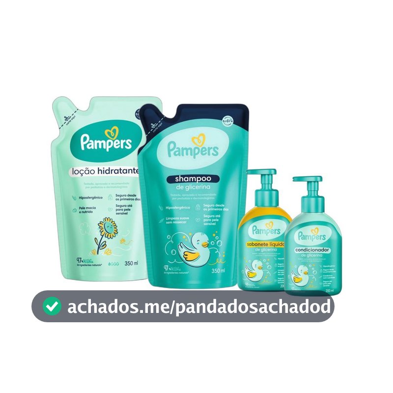 Kit Pampers Glicerina Shampoo 350ml + Condicionador 200ml + Loção Hidratante 350ml + Sabonete Líquido 200ml
