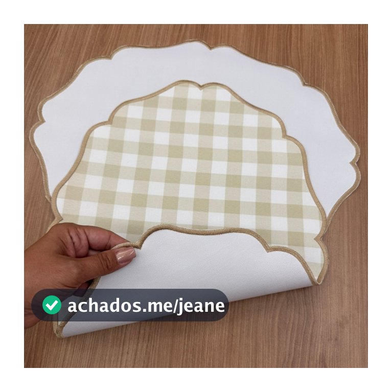 Jogo Americano Bordado Computadorizado Xadrez Bege com Branco