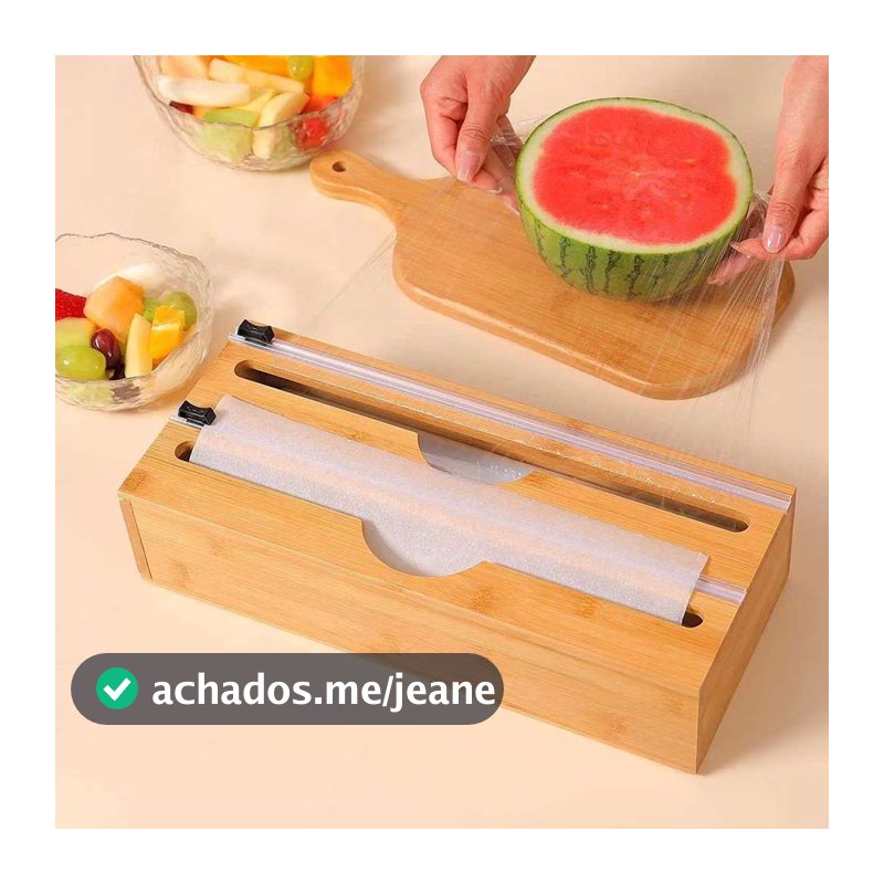Porta Rolo Duplo Organizador Bambu Papel Alumínio Filme PVC Cortador Dispenser Cozinha Suporte