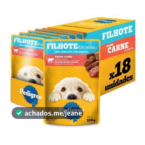 Kit Ração Úmida Carne ao Molho para Cães Filhotes 18 Unidades Pedigree Sachê