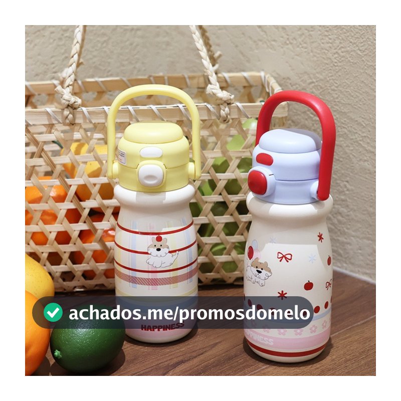Garrafa Térmica Infantil 520ml em Aço Inox 316 com Duplo Modo de Consumo e Alça Portátil Bom