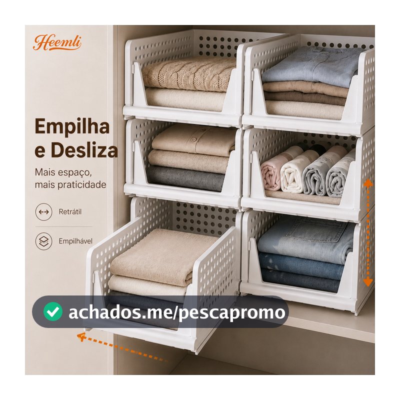 Cesto Organizador Dobrável Empilhável para Guarda-Roupa com Acesso Deslizante Heemli