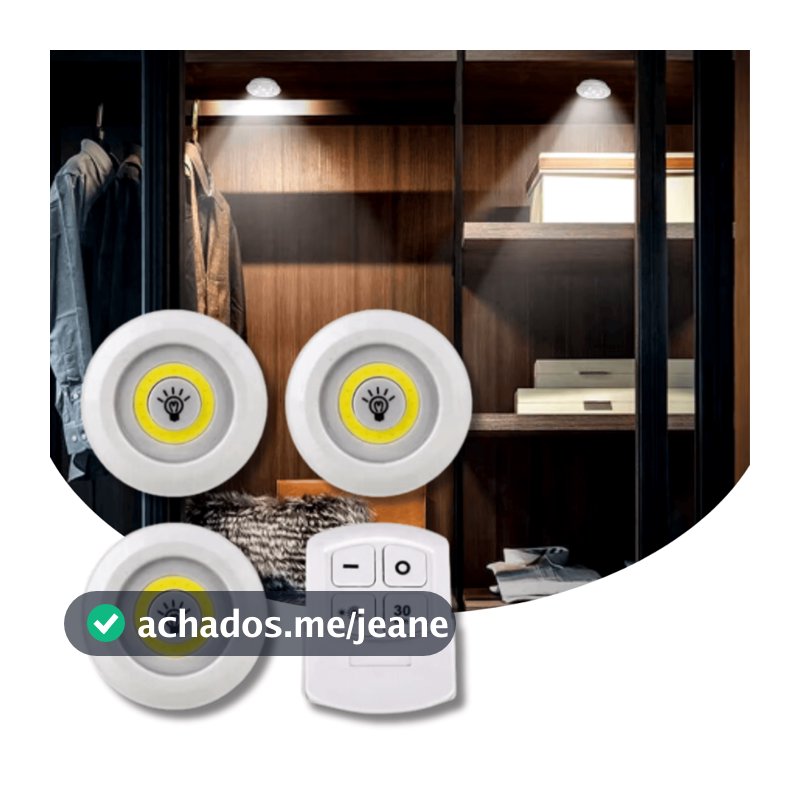 Kit Luminária Cob 3, 6 ou 9 Lâmpadas Led Sem Fio Controle Cor Branco Quente ou Frio Armários Móveis