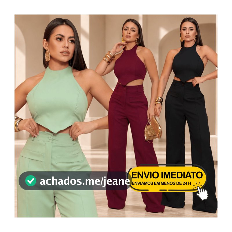 Conjunto em Alfaiataria Feminino Calça Pantalona Social Com Cropped Costas nua Elegante