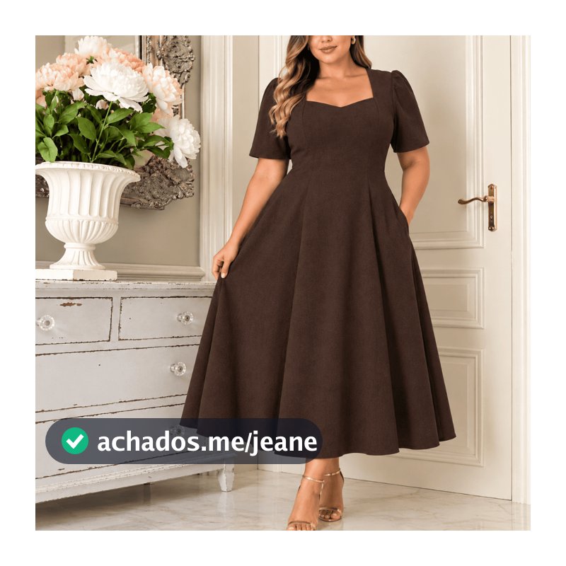 Vestido Midi Moda Cristã Plus Size Tecido Duna Exclusivo Manguinha Moda Modesta Bolso Evasê Feminino Cristão Casual