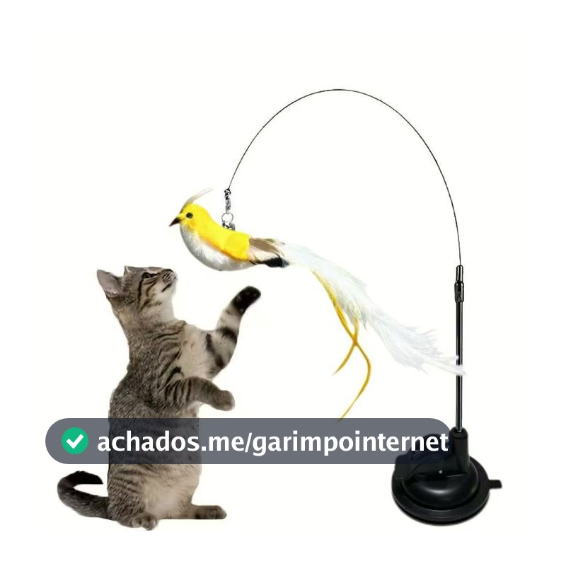 Brinquedo para Gatos – Varinha com Pássaro Simulado + Ventosa, Acessório com Substituição Destacável
