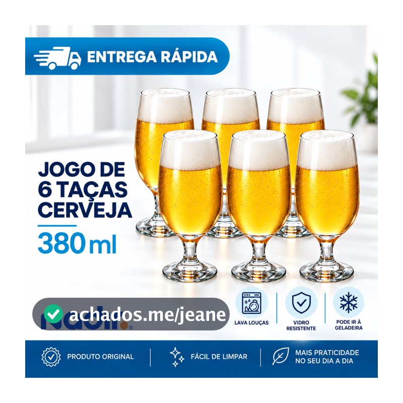 Jogo 6 Taças de Vidro 380ml com Pé para Água Suco Refrigerante Bebidas Tulipa Mesa Posta Cozinha Jantar