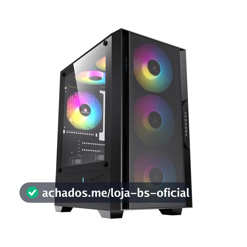 Gabinete Gamer Acegeek Stratus Mesh, Mid-Tower, Lateral de Vidro, Preto, AG-STRATUS-MESH-BK