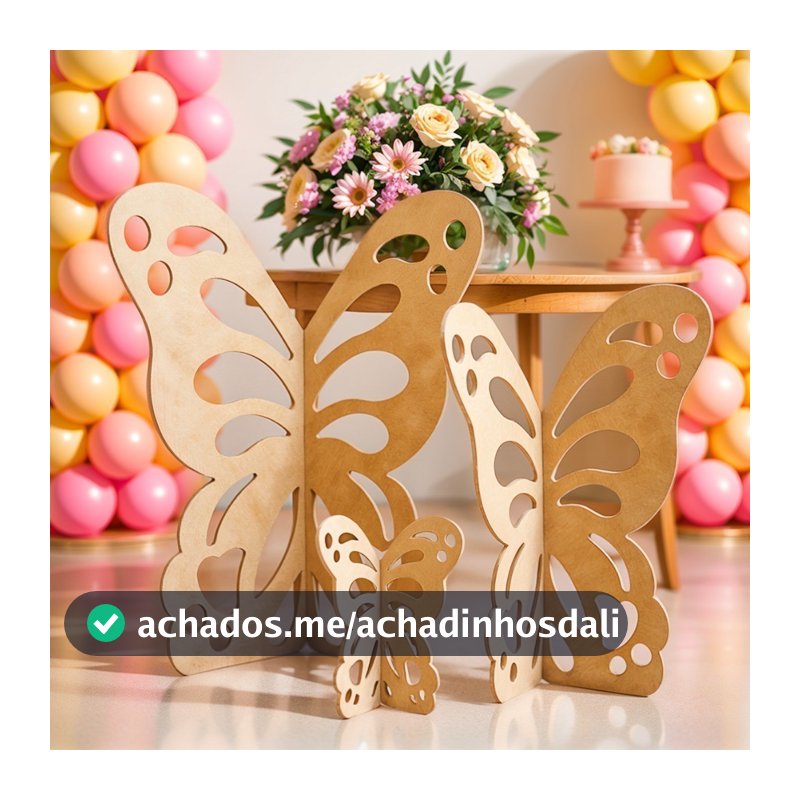Kit 3 Painéis Borboleta MDF 60+45+30cm Decoração Festa Infantil Mesa Chão Jardim Encantado Pronta Entrega