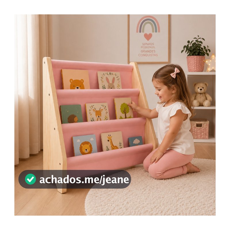 Estante Infantil Mini Rack Porta Livros Montessori Organizador Madeira Livreiro Montessoriano Rosa