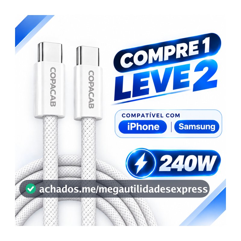 Cabo USB-C para USB-C 240W PD Carregamento Super Rápido iPhone 15 16 17 Samsung A15 A16 A56 A07 A17 S24 Xiaomi Redmi 14C