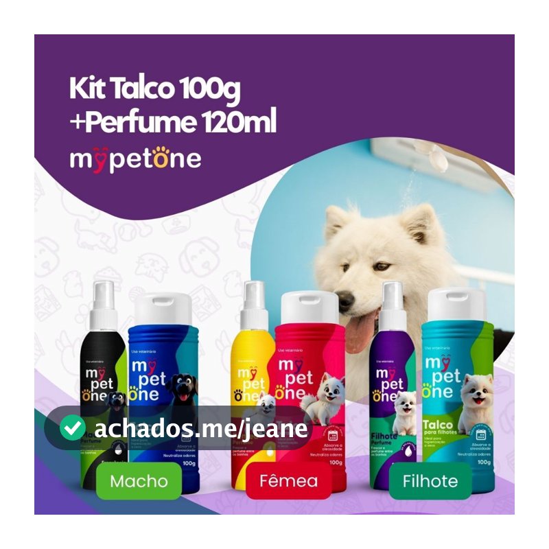 Kit Talco Higiênico 100g e Perfume Colônia 120 ml Limpeza Sem Enxágue MyPetOne