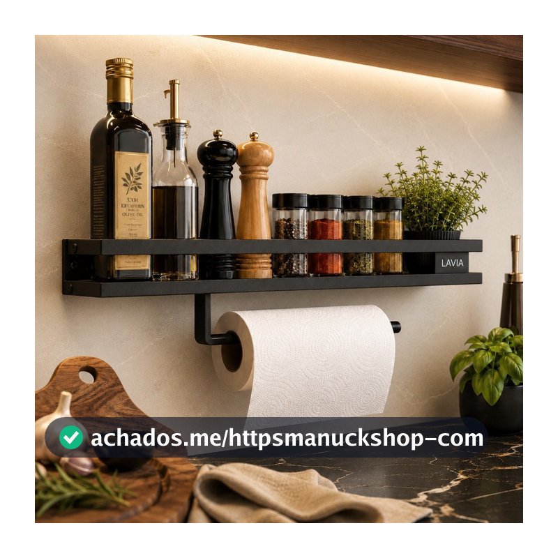 Prateleira De Utensílios Para Cozinha Temperos 50cm Preto Fosco