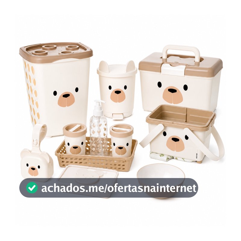 Kit Higiene Completo 11 Peças Organização Quarto Bebê Infantil Cesto Roupas Porta Fraldas Porta Lenços Chupeta Lixeira
