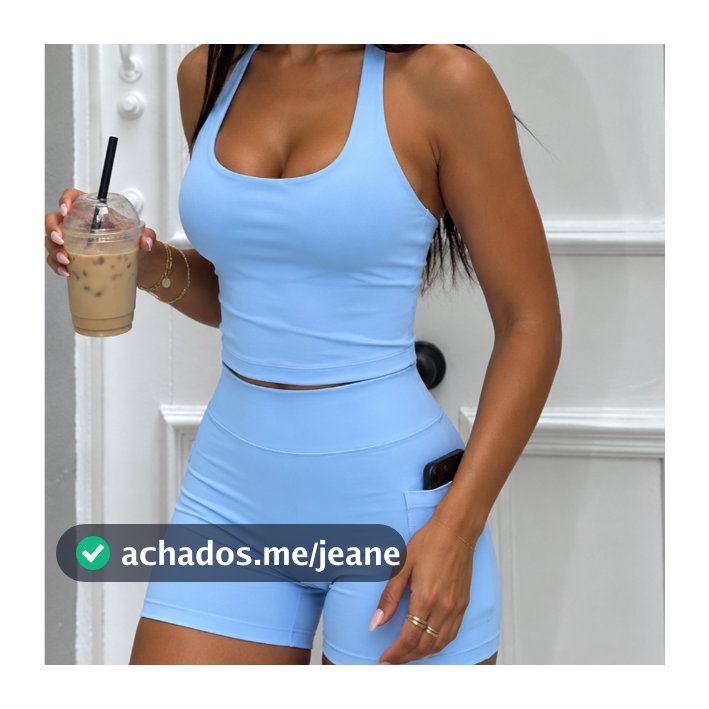 Conjunto Fitness Feminino Yoga Top Frente Única + Shorts Modelador Cintura Alta com Bolso Fit Power P ao GG academia