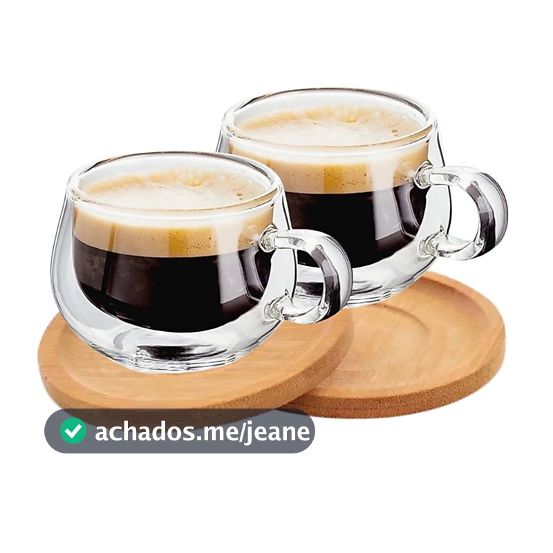 Xicaras Vidro Duplo Com Pires Caneca Parede Dupla 2un 150ml