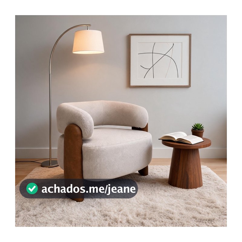 Poltrona Curva Orgânica Moderna linho Bege Corino Caramelo Linha Premium Sala Quarto Recepção Escritório Premium