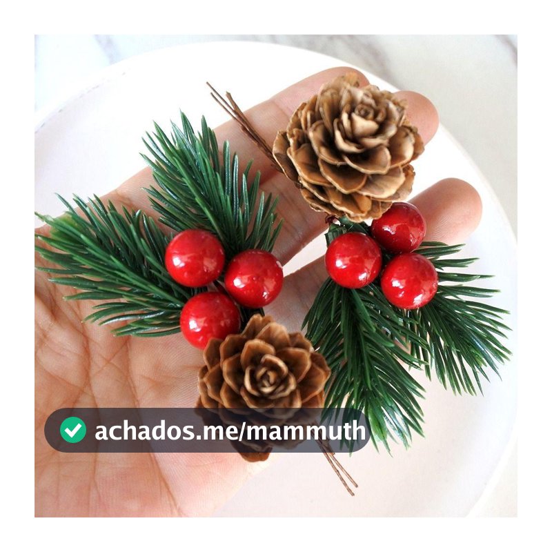10 Peças De Enfeite De Natal , Decoração Floral Artificial De Baga Vermelha, Pinha