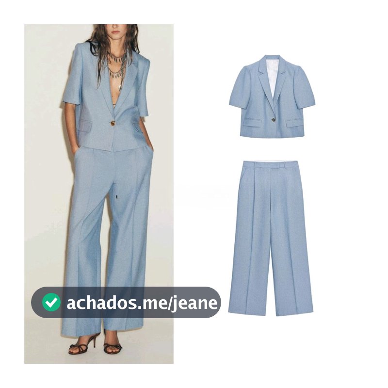 2025 Outono Novo Estilo Blazer Feminino de Manga Curta8580106 Calça Perna Reta8578106 Conjunto de conjunto de conjunto
