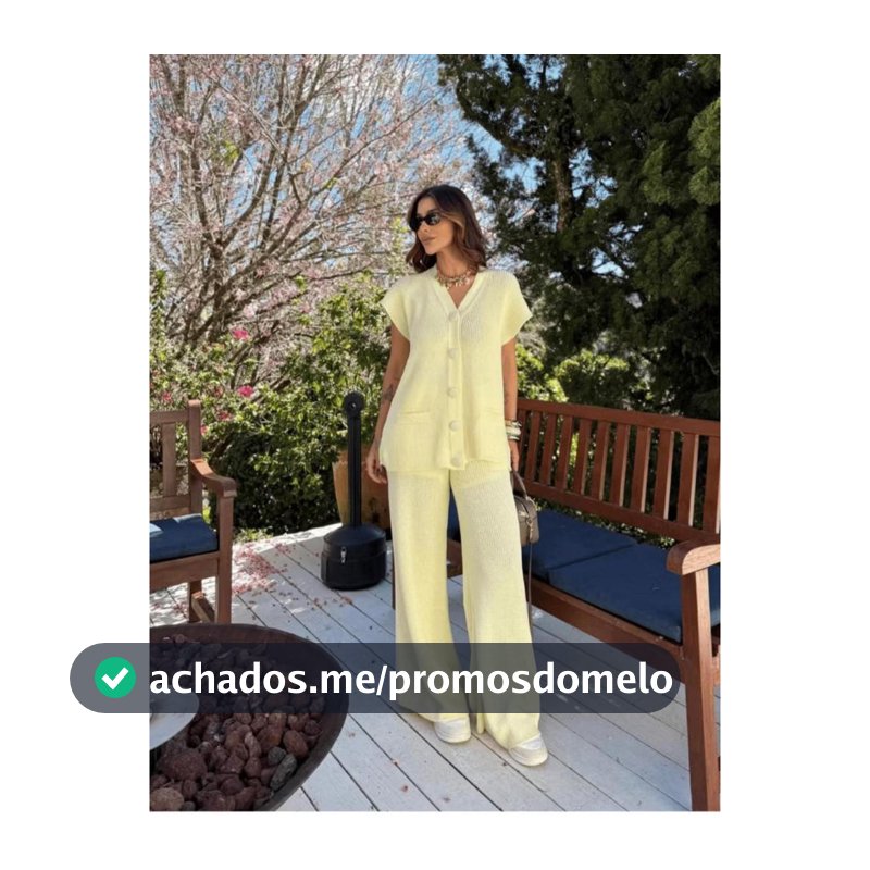 Conjunto Feminino Tricot Calça Pantalona e Max Colete Blusa Regata com Botões Kimono Tendência