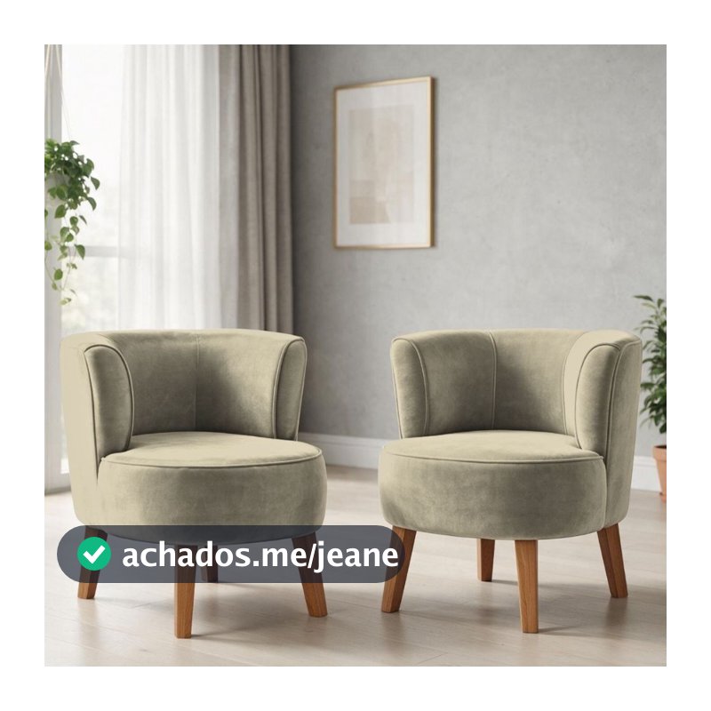 Jogo 2 Poltronas para Sala de Estar Moderna Recepção Tecido Veludo Ergonômica Pés de Madeira