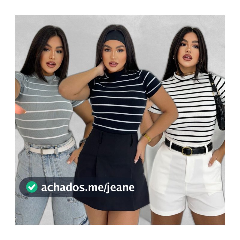 Blusa Básica Listrada Ribana Canelado Premium Casual  Basico Camiseta T-Shirt