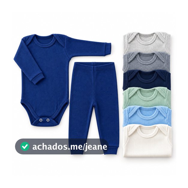 Conjunto Canelado Roupa de Bebê Menino Body + Mijão Pagão Ribana Macia Confortável Tamanho RN ao GG