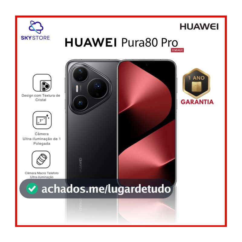 Huawei Pura 80 PRO , 512GB + 12GB RAM, Processador HiSilicon Kirin 9020, CÃmera 50MP+40MP+48MP, Versão Global