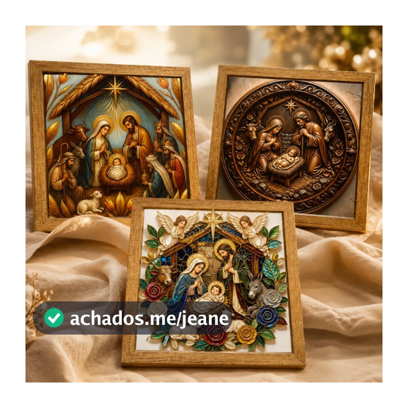 Quadro estampado luxo presepio natal sagrada familia 2 opções de tamanho 15 e 20cm sagrada familia quadrinho