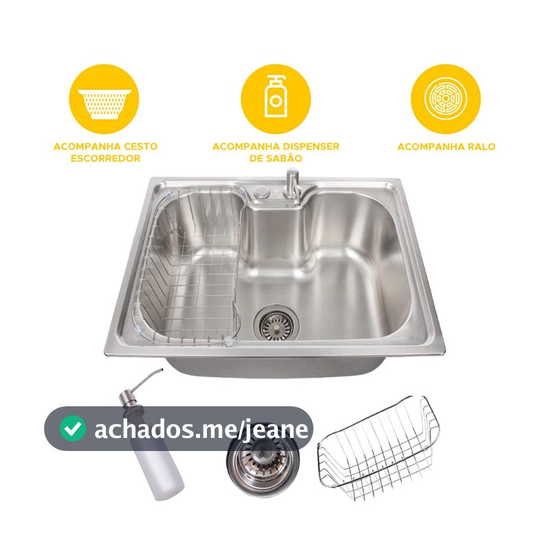 Cuba para cozinha gourmet pia aço inox com acessórios 50x40cm