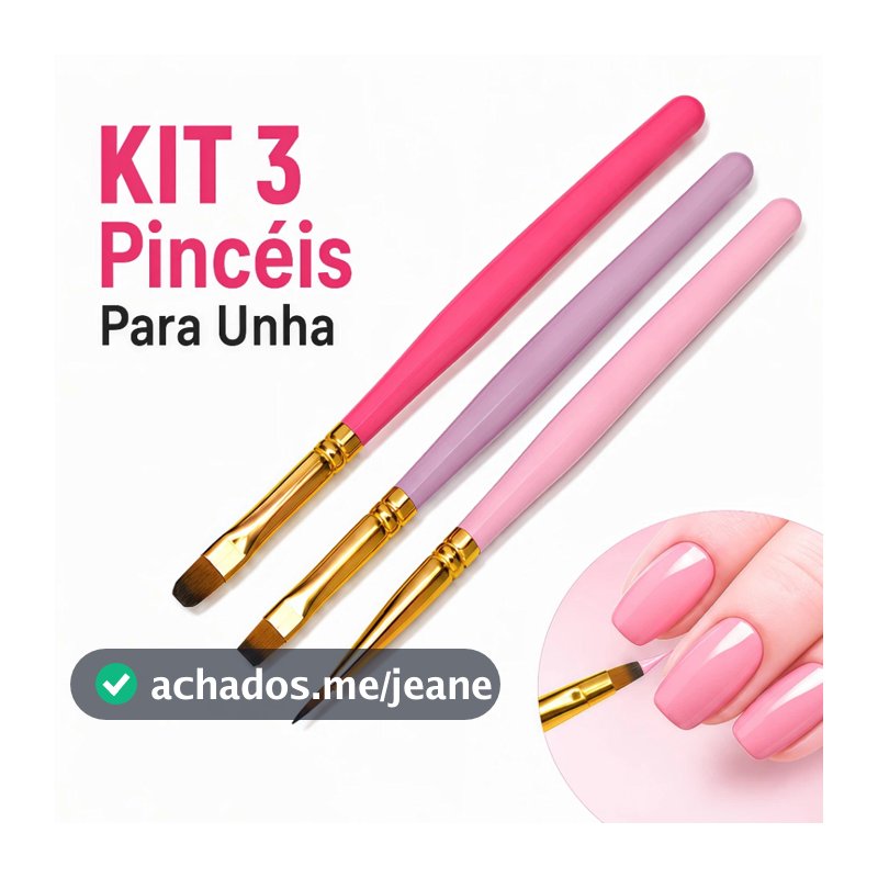 Kit 3 Pincéis para Alongamento de Unhas