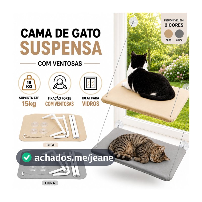 Cama Suspensa de Janela Com Ventosa Resistente Para Gato Pet Confortável até 15 kg