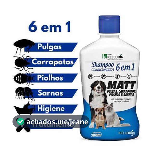 Shampoo para Cachorro Matt Pulgas Anti Pulgas  Carrapatos 6 em 1 Kelldrin Pet Cães e Gatos